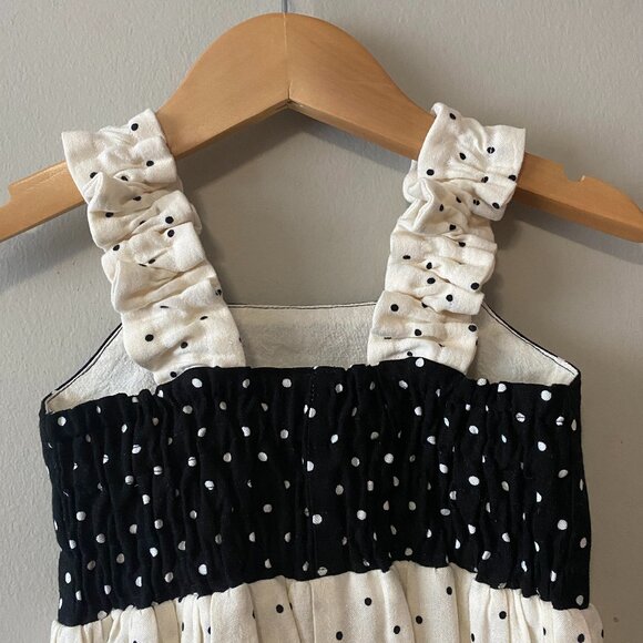 Handmade Children's Black Off White Polka Dot 100% Cotton Elastic Straps Dress - Picture 9 of 13
